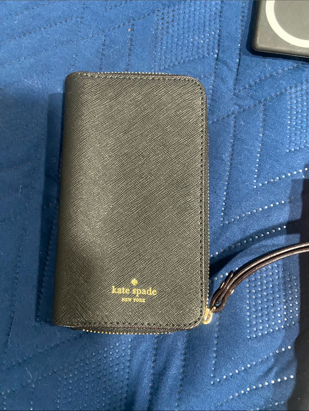 Kate Spade NY Hard Shell Phone Case Wallet Black & Gold 6”x3